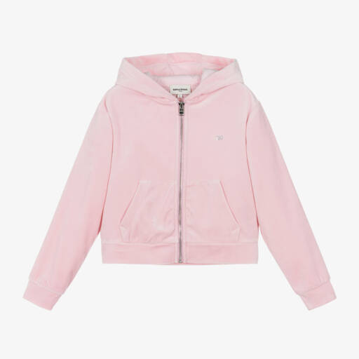Sonia Rykiel Paris-Girls Velvet Pink Zip Hoodie | Childrensalon Outlet
