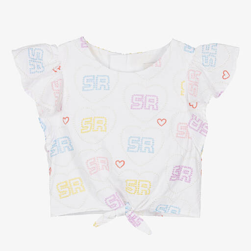Sonia Rykiel Paris-Girls White Cotton Heart Blouse | Childrensalon Outlet