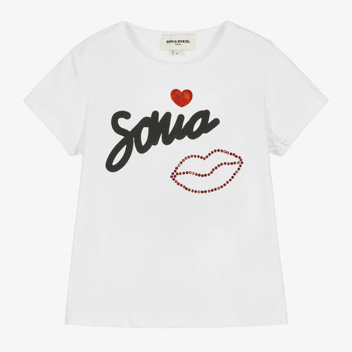 Sonia Rykiel Paris-T-shirt blanc en coton fille | Childrensalon Outlet