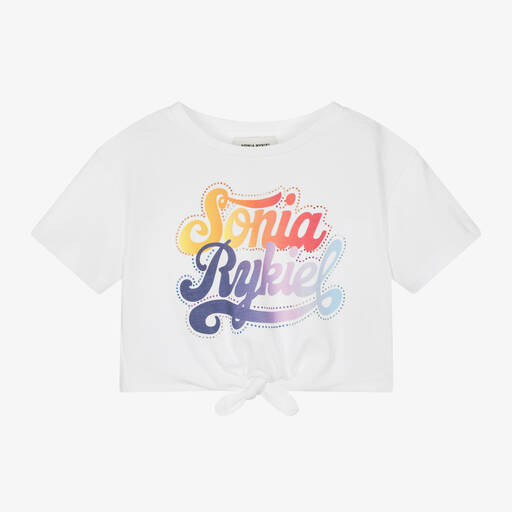 Sonia Rykiel Paris-Girls White Cotton Rainbow Logo T-Shirt | Childrensalon Outlet