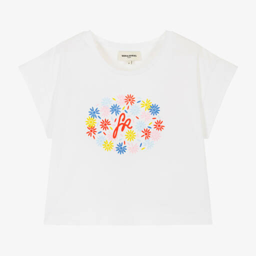 Sonia Rykiel Paris-تي شيرت قطن أبيض مزين بالزهور للبنات | Childrensalon Outlet