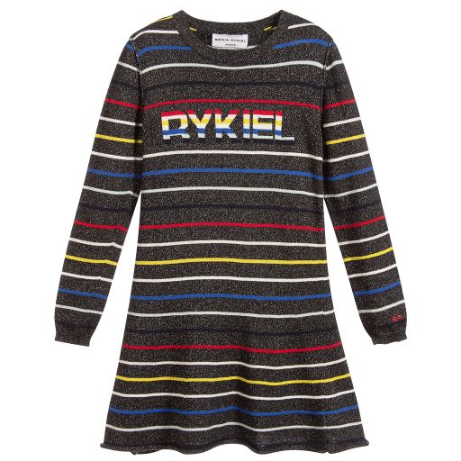 Sonia Rykiel Paris-فستان محبوك لون رمادي برّاق مقلم | Childrensalon Outlet