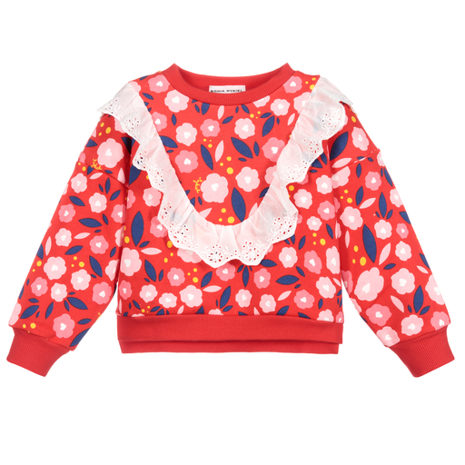 Sonia Rykiel Paris-Rotes, geblümtes Baumwoll-Sweatshirt | Childrensalon Outlet