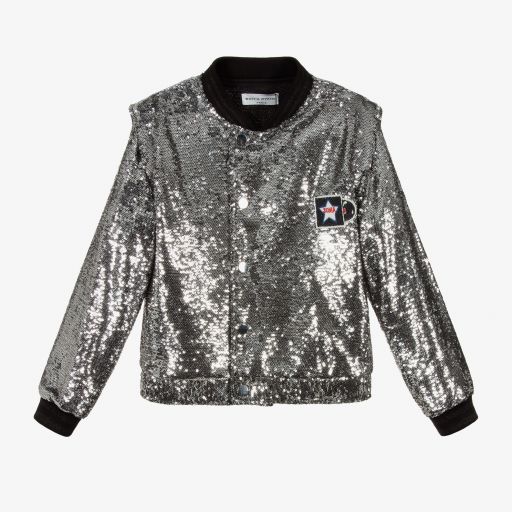 Sonia Rykiel Paris-Серебристая куртка-бомбер с пайетками | Childrensalon Outlet