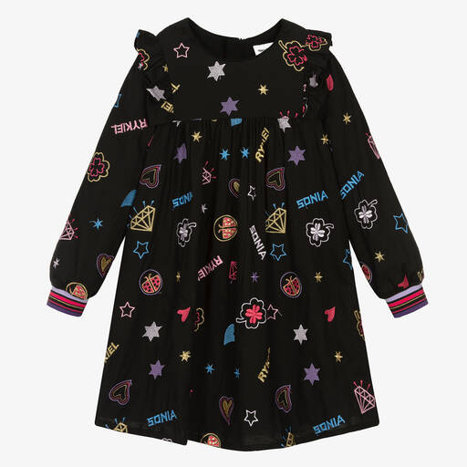 Sonia Rykiel Paris-Черное платье со звездами и символами | Childrensalon Outlet