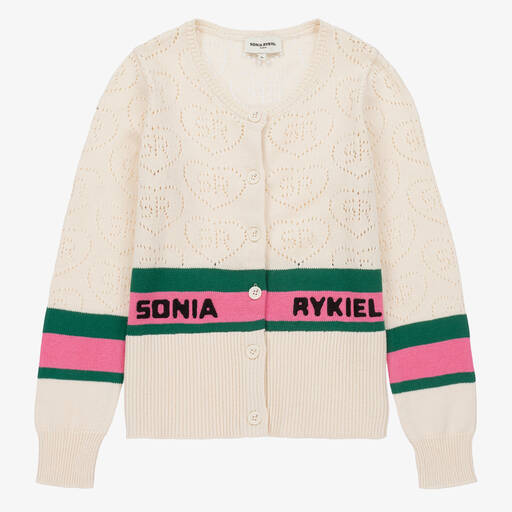 Sonia Rykiel Paris-Teen Girls Ivory Pointelle Knit Cardigan  | Childrensalon Outlet