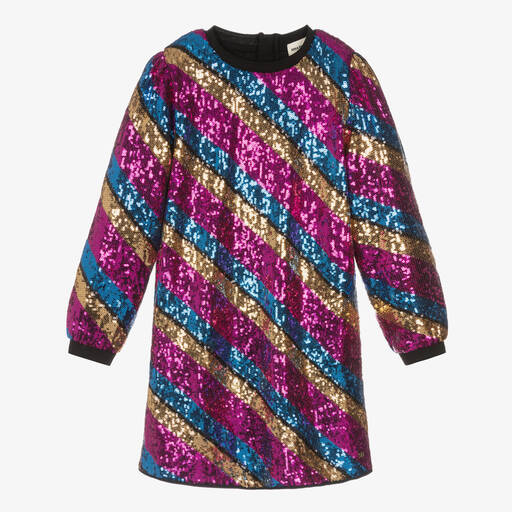 Sonia Rykiel Paris-فستان مزين بترتر لون زهري وذهبي تينز بناتي | Childrensalon Outlet
