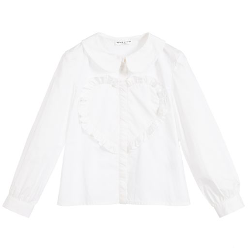 Sonia Rykiel Paris-قميص كشكش قطن بوبلين لون أبيض للبنات | Childrensalon Outlet