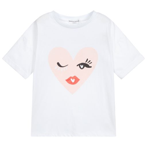 Sonia Rykiel Paris-Weißes Baumwoll-T-Shirt mit Logo | Childrensalon Outlet