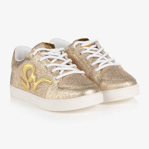 Sophia Webster Mini-Girls Gold Leather Stomp Sneakers | Childrensalon Outlet