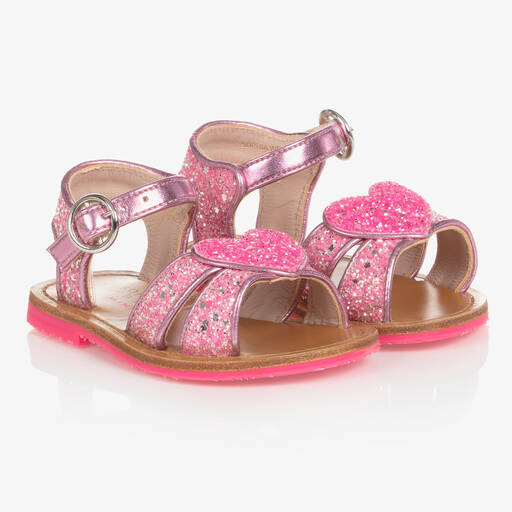 Sophia Webster Mini-Girls Pink Leather Amora Glitter Sandals | Childrensalon Outlet