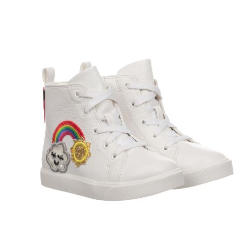 Sophia Webster Mini-White Leather Rainbow Trainers | Childrensalon Outlet
