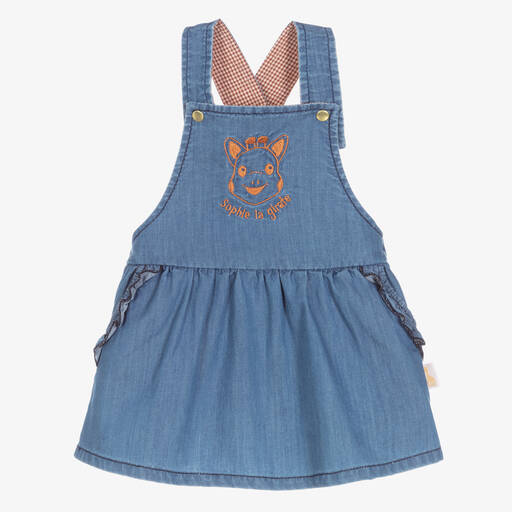 Sophie la Girafe-Blaues Trägerkleid aus Chambray | Childrensalon Outlet