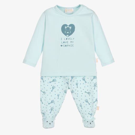 Sophie la Girafe-Blauer, 2-teiliger Baumwoll-Strampler | Childrensalon Outlet