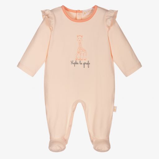 Sophie la Girafe-Coral Pink Giraffe Babygrow | Childrensalon Outlet