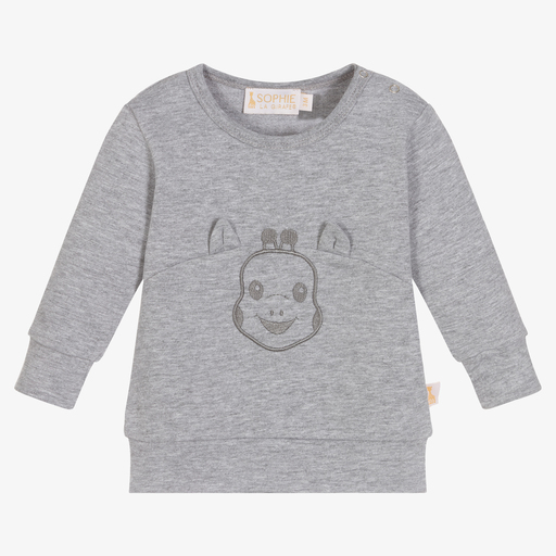 Sophie la Girafe-Grey Cotton Baby Sweatshirt | Childrensalon Outlet