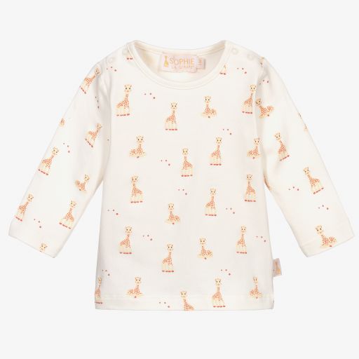 Sophie la Girafe-Elfenbeinfarbenes Baumwolloberteil mit Giraffen-Print | Childrensalon Outlet