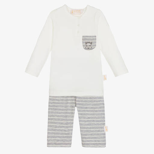 Sophie la Girafe-Ivory & Grey Baby Trousers Set | Childrensalon Outlet