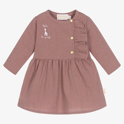 Sophie la Girafe-Rot kariertes Baumwoll-Babykleid | Childrensalon Outlet