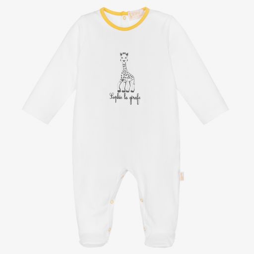 Sophie la Girafe-White Cotton Logo Babygrow | Childrensalon Outlet