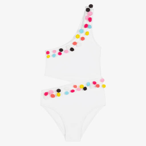 Stella Cove-Teen Girls White Cut-Out Pom-Pom Swimsuit | Childrensalon Outlet