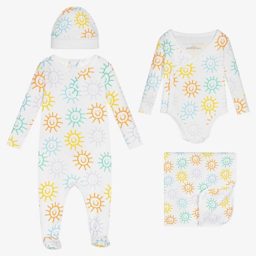 Stella McCartney Kids-طقم هدية بِدلة أوفرول قطن عضوي جيرسي لون أبيض - 4 قطع | Childrensalon Outlet