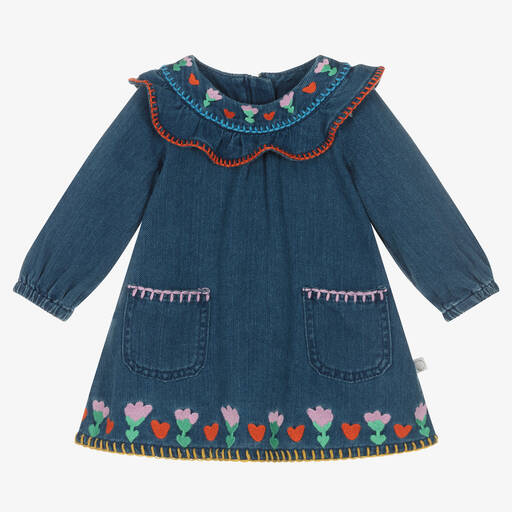 Stella McCartney Kids-Baby Girls Blue Embroidered Denim Dress | Childrensalon Outlet