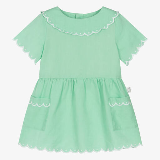 Stella McCartney Kids-Baby Girls Green Linen & Cotton Dress | Childrensalon Outlet