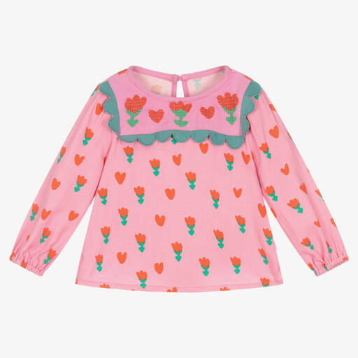 Stella McCartney Kids-Baby Girls Pink Viscose Tulips Blouse | Childrensalon Outlet