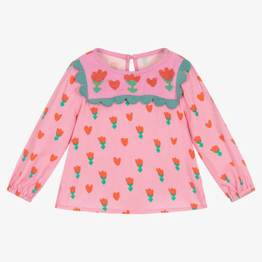 Stella McCartney Kids-Rosa Viskose-Babybluse mit Tulpen | Childrensalon Outlet