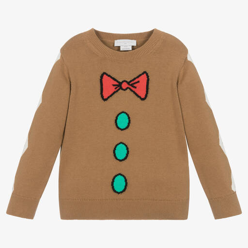 Stella McCartney Kids-Beige Cotton Knit Gingerbread Sweater | Childrensalon Outlet