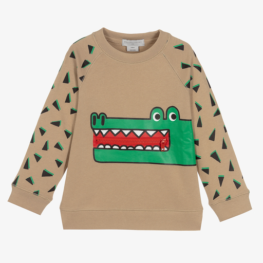 Stella McCartney Kids-Beiges Sweatshirt mit Krokodil | Childrensalon Outlet
