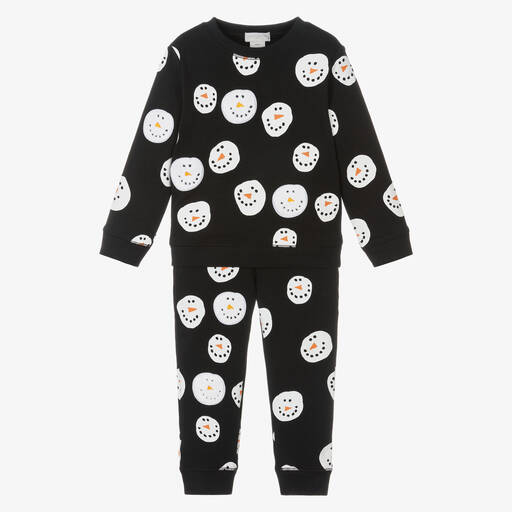 Stella McCartney Kids-Черный спортивный костюм из хлопка со снеговиками | Childrensalon Outlet