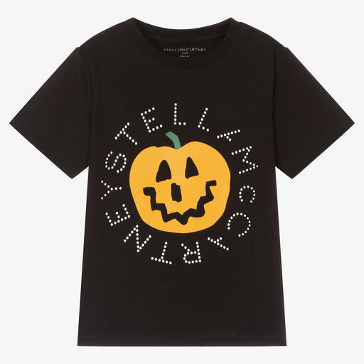 Stella McCartney Kids-Black Halloween Organic Cotton T-Shirt | Childrensalon Outlet