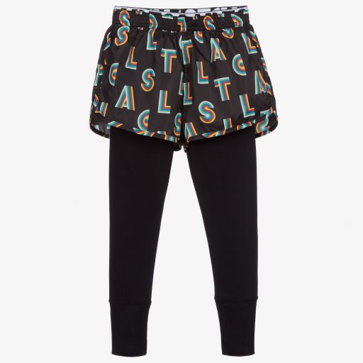 Stella McCartney Kids-Schwarze Sportshorts mit Leggings | Childrensalon Outlet