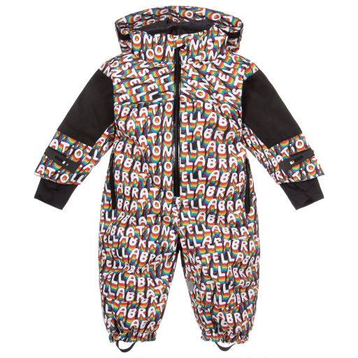 Stella McCartney Kids Ski Wear Capsule-أوفرول شتوي أطفال بناتي لون أسود بطبعة ملونة | Childrensalon Outlet