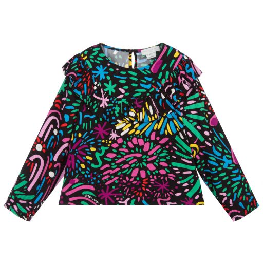 Stella McCartney Kids-Schwarze Viskosebluse mit Feuerwerk-Muster | Childrensalon Outlet