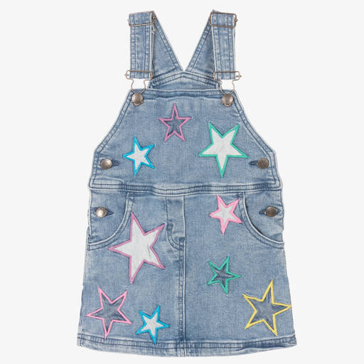 Stella McCartney Kids-Blaues Denim-Trägerkleid mit Sternen | Childrensalon Outlet