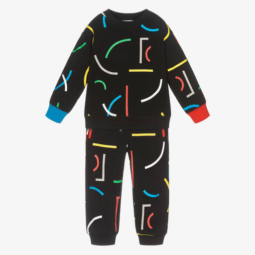 Stella McCartney Kids-Черный спортивный костюм с абстрактным принтом для мальчиков | Childrensalon Outlet