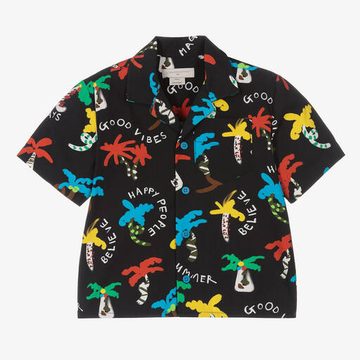 Stella McCartney Kids-قميص قطن عضوي بوبلين لون أسود للأولاد | Childrensalon Outlet