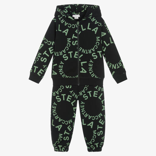 Stella McCartney Kids-Boys Black & Green Cotton Tracksuit | Childrensalon Outlet