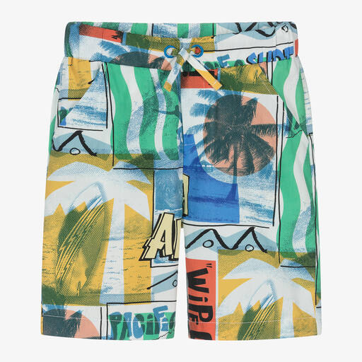 Stella McCartney Kids-Голубые хлопковые шорты с принтом Aloha для мальчиков | Childrensalon Outlet