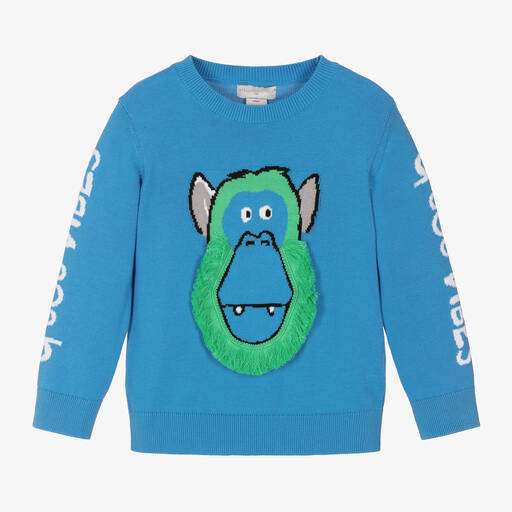 Stella McCartney Kids-Boys Blue Monkey Knitted Sweater | Childrensalon Outlet