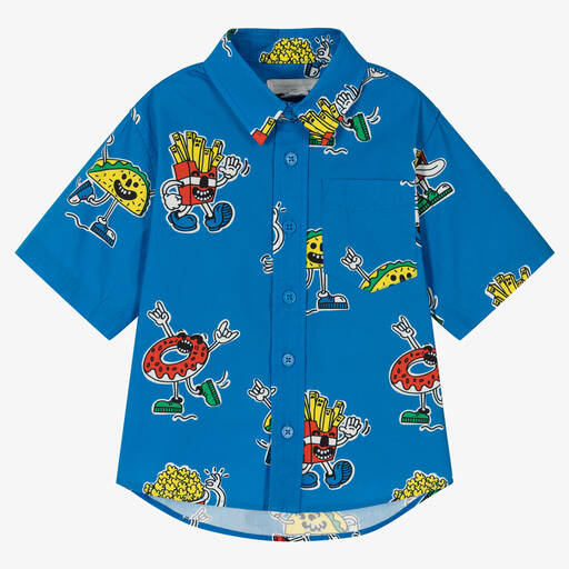 Stella McCartney Kids-Голубая хлопковая рубашка с принтом | Childrensalon Outlet