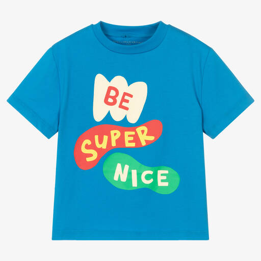 Stella McCartney Kids-Boys Blue Slogan T-Shirt | Childrensalon Outlet