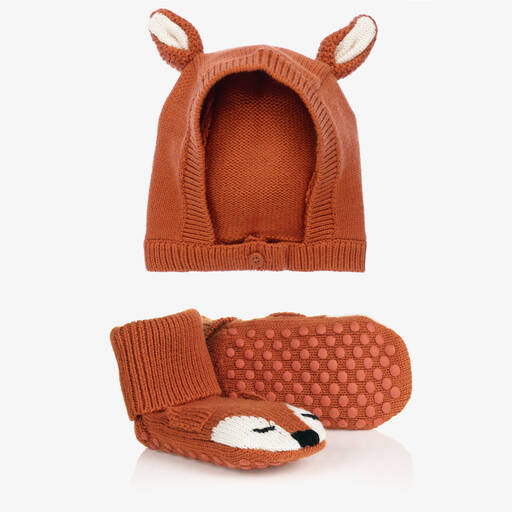 Stella McCartney Kids-Коричневая шапка и пинетки | Childrensalon Outlet