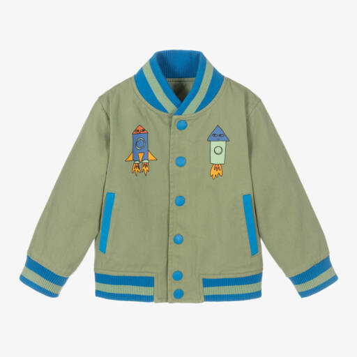 Stella McCartney Kids-جاكيت بومبر قطن لون أخضر للأولاد | Childrensalon Outlet
