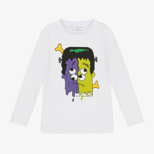 Stella McCartney Kids-توب بطبعة فرانكشتاين لون أبيض للأولاد | Childrensalon Outlet