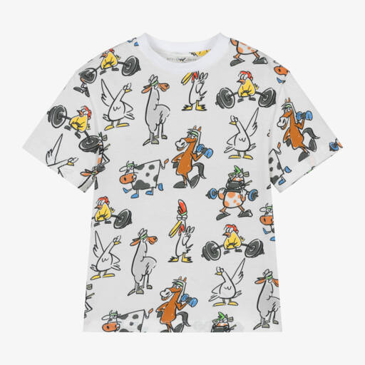 Stella McCartney Kids-تيشيرت بطبعة حيوانات قطن لون أبيض للأولاد | Childrensalon Outlet