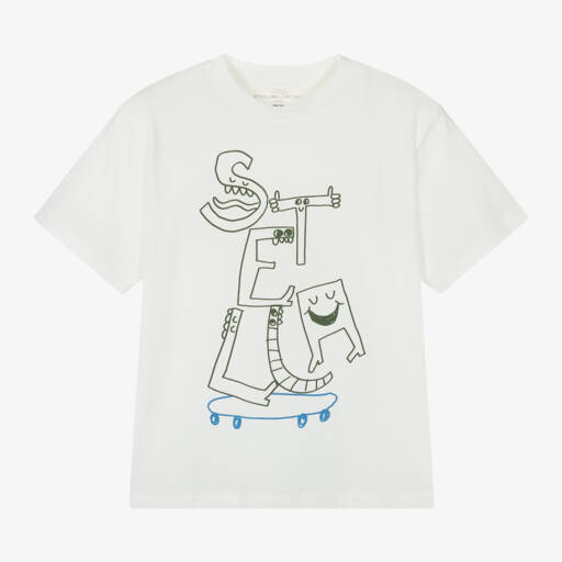 Stella McCartney Kids-تي شيرت قطني واسع للصبيان بلون كريمي | Childrensalon Outlet